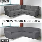 Breling 3 Pcs L Shaped Couch Covers for Sectional Corner Sofa Stretch 5 Seat Washable Corner Sofa Slipcover Sectional Couch Protector for Living Room(Light Gray,Milk Silk)