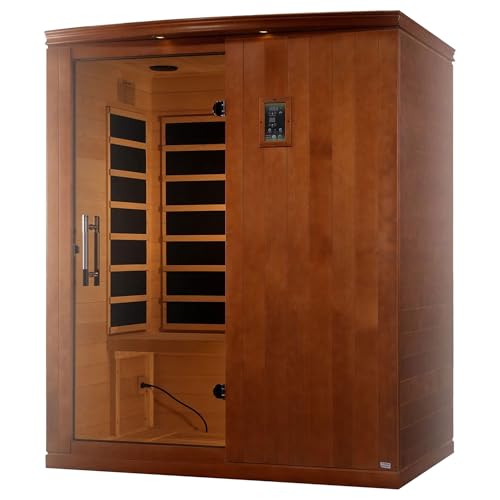 DYNAMIC SAUNAS Madrid Elite 3-Person Ultra Low EMF FAR Infrared Sauna with Red Light Therapy & Bluetooth Speakers | Personal Indoor Spa for Home & Gym – Made from Canadian Hemlock