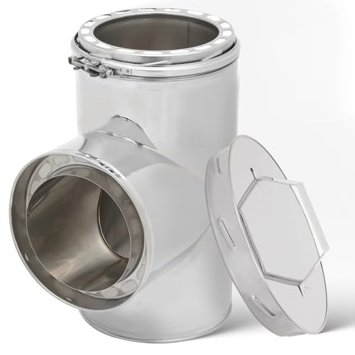 P Polerden Tee with Clean-Out Cap for 6" Inner Diameter Chimney Pipe-All Fuel Class-A Double Wall 304 Stainless Steel Compatible with allfuel hst Class-A double Wall Chimney Pipe