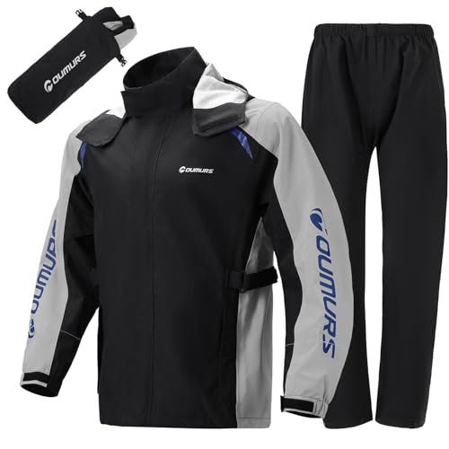 Oumurs Motorcycle Rain Suit For Men & Women Waterproof Motorcycle Rain Gear Fishing Riding Golf Working Bike Hunting Camping Rain Coat, Lightweight Nylon Reflective Rain Jacket Rain Pants