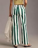 Kedera Womens Striped Pants Wide Leg Trousers Casual High Waisted Pants Comfy Fun Pants with Pockets Green