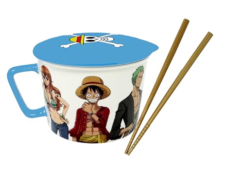 JUST FUNKY One Piece Ramen Bowl Set with Lid and Chopsticks - 28 Ounce Anime Ramen Bowl, One Piece Merch, Monkey D Luffy, Anime Merch