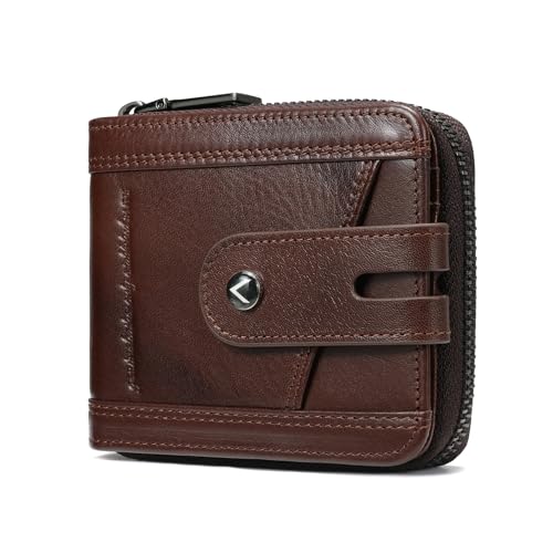KLOMORE Zipper Wallet for Men Genuine Leather with Zip Coin Pocket RFID Blocking Large Capacity Bifold Purse Front Pouch Card Holder Case for Cash ID Travel, Carteras Billeteras para de Hombres Cuero