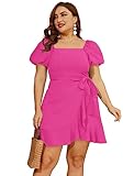 SAMPEEL Cute Dresses for Women Casual Summer Tie Side Flowy Honeymoon Dress Hot Pink L