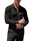 COOFANDY Men's Dress Shirts Long Sleeve Casual Shirt Stretch Muscle Fit Shirt Black