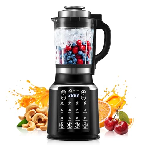 ASH01-B Blenders for Kitchen with Heating, 1200W Adjustable 26000-60000RPM High Speed Food Processors, Black Professional blender with Keep Warm 14 Functions Auto Clean for Smoothies Soups Sauces more