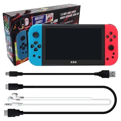Gxcdizx 2025 Update 7" 16GB X80 Portable Handheld Video Game Console Player 20000 Games Built in, Support TV Playing Games gameboy for kids adult - Blue&Red