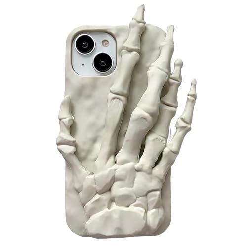 Seconddog 3D Horror Skull Hand Phone Case for iPhone 15, Cool Funny Halloween Ugliest Phone Cover with Skull Hand Hold Stand for Men Women Girls