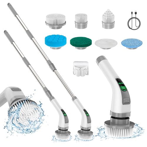 Pancellent Electric Spin Scrubber,2025 Upgrade 7 in 1 Electric Cleaning Brush,360RPM Powerful Cleaning,1.5H Bathroom Scrubber Dual Speed with Extension Arm for Kitchen,Car,Tile,Wall,Floor,Shower