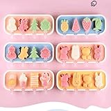 Cartoon Shape Popsicles Molds 3Pcs Cute Ice Cream Mold Maker Easy-Release Homemade Ice Pop Tray Silicone with Lid & Stick (Ice Cream+Fruit+Cartoon)…