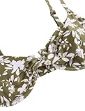 ZAFUL Women's Twist Front Bikini Sets Underwire Tie Back Bikini High Waisted Two Piece Swimsuit (1-Floral Green, M)