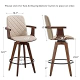 Bar Stools Set of 2, Upholstered Faux Leather Counter Height Bar Stools, Swivel Bar stools with Wooden Arms and Legs(Beige, 26" Seat Height)