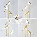 Gold Floor Lamps for Living Room, Modern Floor Lamp with Shelves, Mid Century Standing Lamp with 3 Adjustable LED Bird Lights, Corner Tall Lamp with table, Brass Stand up Lamp for Bedroom Kids Room