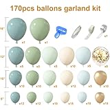 Amandir 173Pcs Dusty Blue Green Balloon Garland Arch Kit, Haze Fog Blue Ash Mist Sage Green Sand White Gold Confetti Balloons for Baby Shower Wedding Bridal Boho Birthday Party Backdrop Decorations