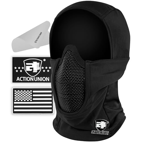 ACTIONUNION Tactical Airsoft Balaclava Mesh Mask Set (Black)