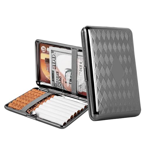 Metal Cigarette Case 84 mm 3.34 inch for King Size 14pcs Capacity,RFID Credit Card Protector (Triangle Black, King Size 14pcs)