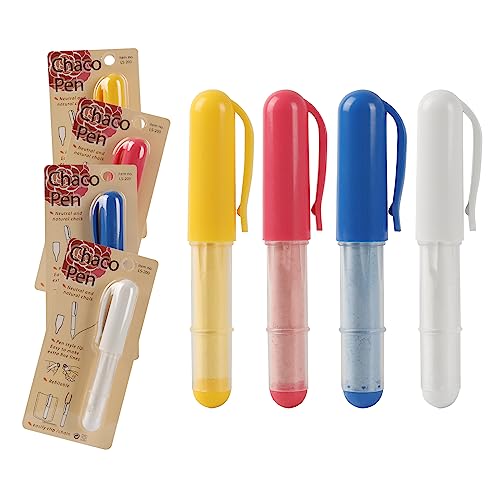 Calvana (4-pack) Fabric Chalk Markers (Red, Yellow, Blue, White) -Erase Tailor’s Chalk for Quilting and Sewing - Compatible with Most Fabrics - With Dosing Wheel Technology, 4 Colors