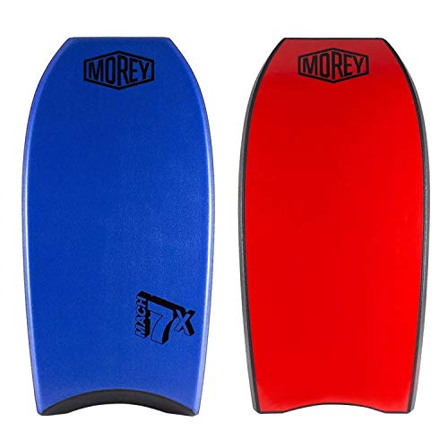 Morey Bodyboards Mach 7X Polyproplene (PP) 1 Stringer Crescent Tail Body Board 42.5" - Blue Deck, Black Rails, Red Bottom