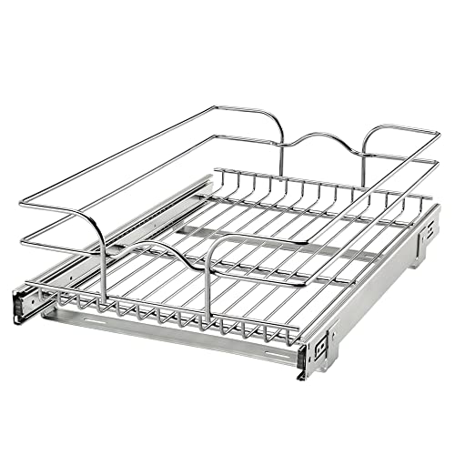 Rev-A-Shelf Kitchen Cabinet Wire Pullout Shelf and Drawer Organizer Pantry Storage with Basket and Mounting Hardware, 15 x 22 In, 5WB1-1522CR-1