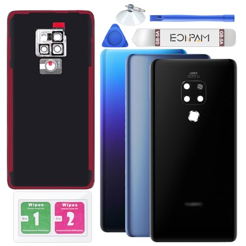Eonpam Back Glass Replacement for Huawei Mate 20 Back Cover Rear Housing with Camera Lens + Repair Tool Kit Genuine Rear Glass (Black)