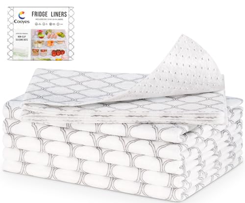 Cooyes Non Slip Refrigerator Liners, 2 in 1 Absorbent Fridge Liners and Fresh Mats Machine Washable, Refrigerator Shelf Paper for Glass Shelves Kitchen Cabinet Drawer