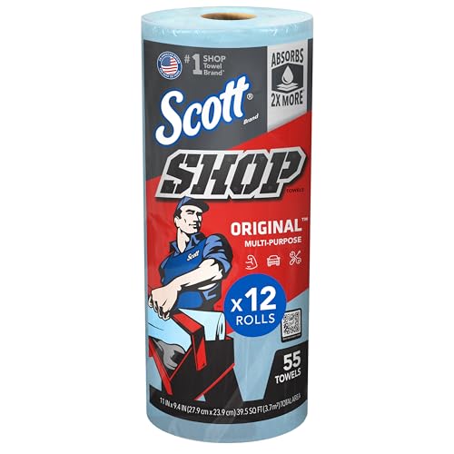 Scott® Shop Towels Original™ (75147), Original Blue Shop Towels, 9.4"x11" sheets (55 Towels/Roll, 12 Rolls/Case, 660 Towels/Case)