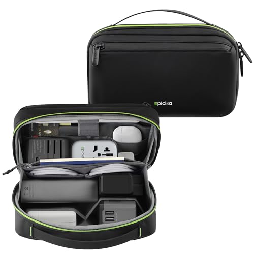 EPICKA Electronics Organizer Travel Case - Cable Organizer Bag for Travel Accessories, Tech Pouch for Cords, Charger, Adapter, Cables, Power Bank, Waterproof Storage Bag with Luggage Strap, Black
