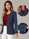 Allegra K Notched Lapel Blazer for Women's Denim Single Breasted Shoulder Pad Business Casual Jackets X-Large Dark Blue