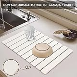 Large Stone Dish Drying Mat for Kitchen Counter, 24"(L)×16"(W) Fast Dry Super Absorbent Collapsible Dish Drying Mats, Eco-Friendly Diatomaceous Earth Mats for Dishes Bottles Cups,Match Any Countertop