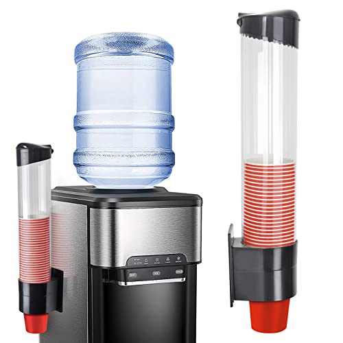 IWNTWY Cup Dispenser, Pull Type Wall Mount Cup Holder, Water Cooler Cup Dispenser Fits 7oz - 12oz Cups for Home Office Hospital Cups Organizer, Adhesive Paste or Screw Install (Black, Large)