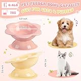 Hushee 2 Pcs Ceramic Raised Cat Bowls 7 oz Flower Shaped Cat Food Dish Stress Free on Neck and Spine Dishwasher Safe Feeding Bowls for Small Kitten