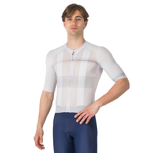 CASTELLI Men’s Climber’s A/C Jersey, Quarter Length Sleeve Jersey Full Zip, High-Performance Road Cycling & Gravel Biking Jersey with UV Protection - Silver Gray/Red - Large
