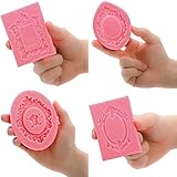 Elsjoy 6 Pieces Picture Frame Silicone Fondant Molds, Pink Cake Mold Vintage Photo Frame Fondant Mold for Cake Decorating, Sugar, Chocolate, Butter, Baroque Style