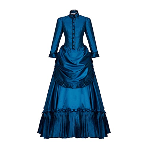 Fortunehouse Ghosts Hetty Cosplay Costume Dress Vintage Victorian Bustle Dress Civil War Southern Belle Ball Gown Dress, Dark Blue