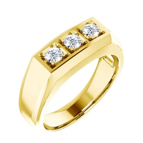 MOLICACI 14K Gold 1.5 Cttw Lab Grown Diamond Ring for Men 10K/14K/18K Real Gold 3-stone Lab Grown Diamond Ring Engagement Ring for Men Mens Ring for Engagement Fathers Day Wedding Size 4-16