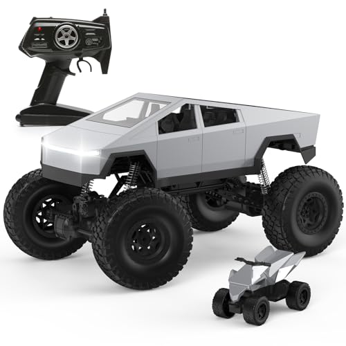 KidsFaves 1:8 RC Car, Large Cybertruck Toy Model 4WD with 2 Batteries and Dual Motors, LED Headlight,Off-Road RC Truck, 2.4GHz All Terrain Off Road Monster Truck for Boys Kids