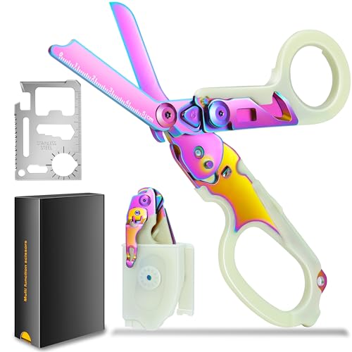 Trauma Shears Foldable with Compatible Holster, Multi Tool Emergency Response Shears for Nurses, Outdoor EMT Tactical Shears, Electroplating Trauma Scissors with Gift Box (Luminous Magic)