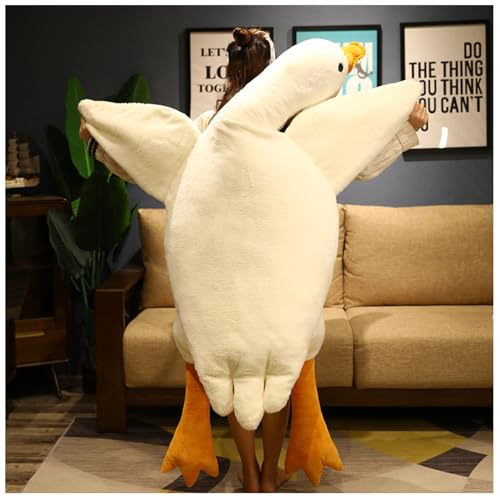 FIAEUGZKM Giant White Goose Stuffed Animal 190cm/74.8in/6.2ft Large Goose Plush Pillow Cute Soft Big Fat Duck Cuddly Plushie for Kids Adults Birthday Festival Gift Bed Home Decor Cushion