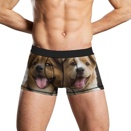NHYDSPQ Men's Underwear Boxer Briefs,Funny Dogs Print Boxer-Shorts,Ultra-light Underwear for Men,Breathable Soft White
