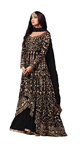 Prija Collection Ready to Wear Indian Pakistani Wedding/Party Wear Designer Style Anarkali Suit for Womens (Black, M)