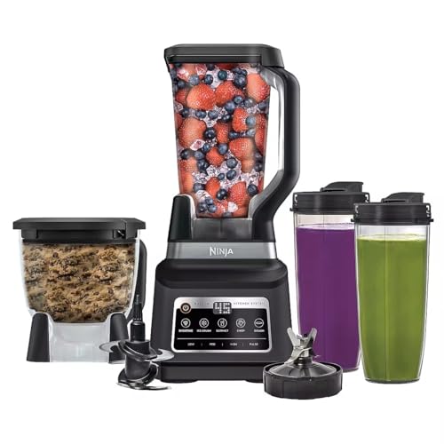 Ninja BN805A Pro Plus Kitchen System, 1400W, 5-in-1: Smoothies, Chop, Dough, Auto IQ, 72oz Blender Pitcher, 64oz Processor Bowl, 2x32oz Cups, Black