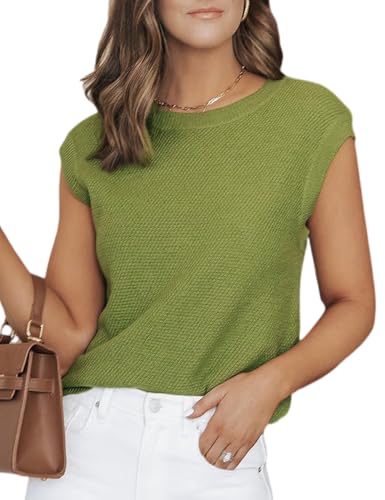 CiCiBird Women Summer Cap Sleeve Sweaters Knit Crew Neck Pullover Tank Tops 2025 Casual Trendy Sweater Vest Green M