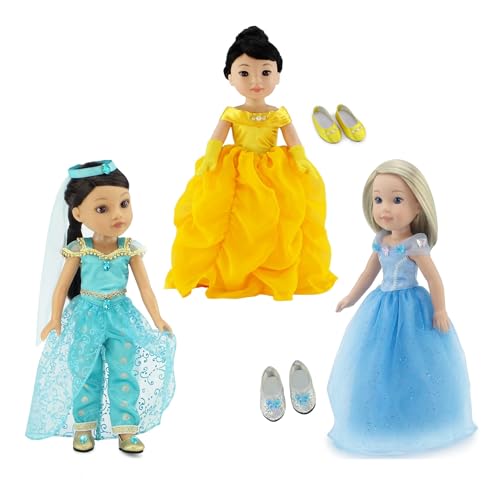 Emily Rose 14 Inch Doll Princess Value Bundle | 9 Piece Dress Set, Includes Favorite Make Believe Characters - Inspired Costumes | Compatible with 14.5" Wellie Wishers and Glitter Girls Fashion Dolls