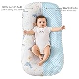 BRUNEES Baby Lounger, Baby lounger Pillow, 2 Sides Soft & Breathable 100% Cotton Cover, 0-24 Months Portable Infant Nest, Large Newborn Pillow, New Born Essentials must haves (Blue)