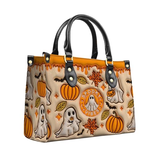 Spooky Vibe Print 3D Inflated Leather Handbag, Leather Wallet, Halloween Gift, Halloween Tote Bag for Women Holiday Gifts for Daughter Ladies Friend Coworker