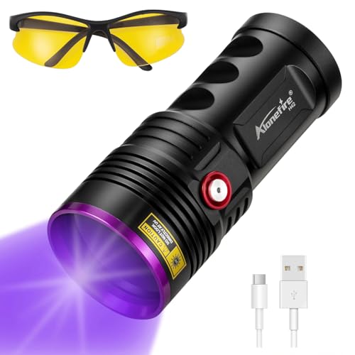 ALONEFIRE H42UV 36W 365nm UV Flashlight USB Rechargeable Ultraviolet Blacklight Torch Pet Urine Detector for Resin Curing, Fishing, Scorpion with UV Protective Glasses, 4PCS Battery Included