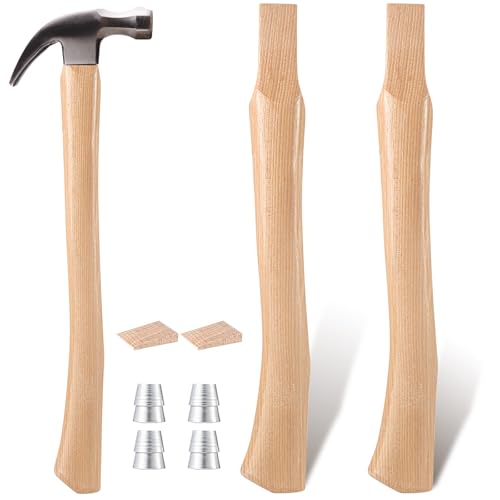 RattanView 2 Pcs Hammer Handles Replacement 18 Inches Long Wood Curved Replacement Handle with 2 Wooden and 4 Iron Wedges for Sledge Axe Tool