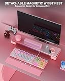 AULA F2088 Typewriter Style Mechanical Gaming Keyboard,Rainbow LED Backlit,Removable Wrist Rest,Media Control Knob,Retro Punk Round Keycaps,USB Wired Computer Keyboard,Pink