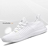 SK·TRIP Women's Walking Shoes Lightweight Breathable Flying Woven Mesh Upper Casual Jogging Shoes Ladies Tennis Shoes Workout Footwear Non-Slip Gym Sneakers for Women White, US6