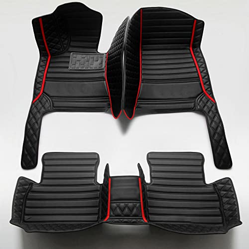 Custom Fit Car Floor Mats for Most Cars, SUVs, Trucks - Waterproof PU Leather All-Weather Floor Liners - Durable Anti-Slip Interior Car Accessories to Protect Vehicle Floors (All Black+Red bar)